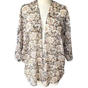 AMERICAN EAGLE Brown Floral Boho Shawl Cape Bohemian Kimono Wrap ~ LARGE / XL